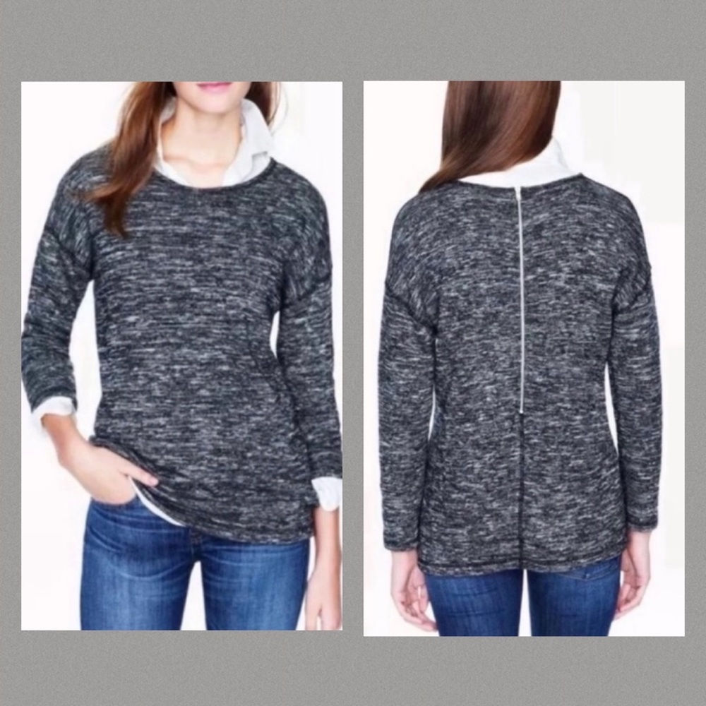 J. Crew Tunic Sweater Black Gray White Marled Jaspe Runic Medium